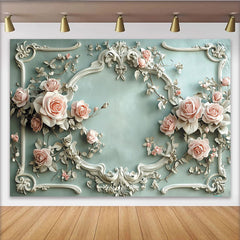 Lofaris Toile de fond élégante avec roses roses et cadre orné, pour fête prénatale, mariage ou anniversaire