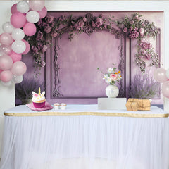 Lofaris Toile de fond de fête lavande avec roses et arche ornée, pour mariage, baby shower ou anniversaire élégant.