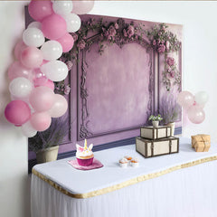 Lofaris Toile de fond de fête lavande avec roses et arche ornée, pour mariage, baby shower ou anniversaire élégant.