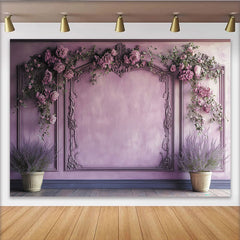 Lofaris Toile de fond de fête lavande avec roses et arche ornée, pour mariage, baby shower ou anniversaire élégant.