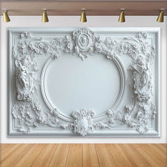 Lofaris Toile de fond de fête baroque et rococo blanche, avec chérubins et motifs floraux élégants pour photographie de mariage