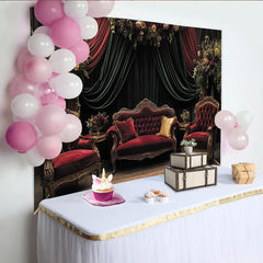 Lofaris Toile de fond velours rouge et vert, décor baroque avec fleurs luxuriantes, pour fête élégante