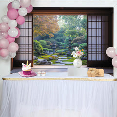 Lofaris Toile de fond jardin japonais zen, avec shoji et pierres, pour une ambiance naturelle et sereine, pour studio.