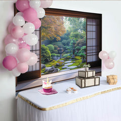 Lofaris Toile de fond jardin japonais zen, avec shoji et pierres, pour une ambiance naturelle et sereine, pour studio.