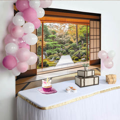 Lofaris Toile de fond jardin japonais zen avec shoji et couleurs d'automne, pour fête, nature et sérénité