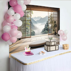 Lofaris Toile de fond zen japonaise avec montagnes brumeuses, pour méditation et relaxation, ambiance naturelle
