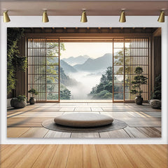 Lofaris Toile de fond zen japonaise avec montagnes brumeuses, pour méditation et relaxation, ambiance naturelle
