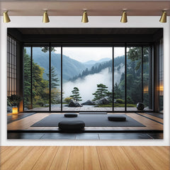 Lofaris Toile de fond paysage zen et montagne brumeuse, forêt verte, pour méditation et relaxation