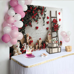 Lofaris Toile de fond romantique Saint-Valentin avec roses rouges et cœurs, magnifique décor pour studio photo et fête d'amour