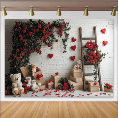 Lofaris Toile de fond romantique Saint-Valentin avec roses rouges et cœurs, magnifique décor pour studio photo et fête d'amour