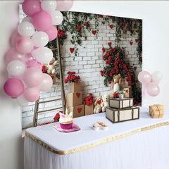 Lofaris Toile de fond pour la Saint-Valentin avec ours en peluche et roses rouges, décor romantique pour séance photo