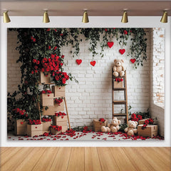 Lofaris Toile de fond romantique Saint-Valentin avec roses rouges et cœurs, magnifique arrière-plan pour séance photo et fête d'amour