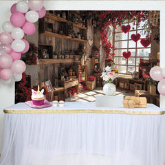 Lofaris Toile de fond pour la Saint-Valentin rustique avec cœurs et fleurs rouges, magnifique décor romantique pour studio photo
