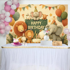 Lofaris, Toile de fond joyeux anniversaire animaux de la jungle pour enfants, magnifique décor de fête pour studio photo