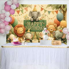 Lofaris Toile de fond pour anniversaire animaux de la jungle avec éléphants et lions, décor de fête pour enfants