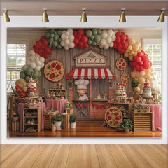 Lofaris Toile de fond pour anniversaire pizza avec chef et ballons, joyeux décor de fête pour enfant