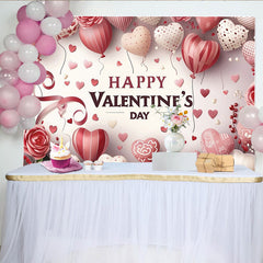 Lofaris Toile de fond Saint-Valentin romantique avec ballons cœurs et roses, magnifique décor festif pour l'amour et la photographie