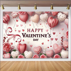 Lofaris Toile de fond Saint-Valentin romantique avec ballons cœurs et roses, magnifique décor festif pour l'amour et la photographie