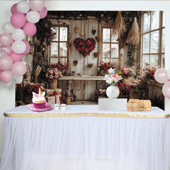 Lofaris Toile de fond de photographie romantique Saint-Valentin, décor rustique, arrière-plan floral pour studio photo