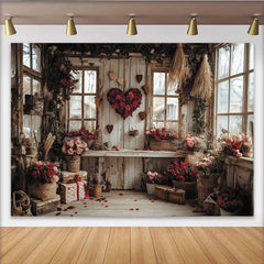 Lofaris Toile de fond de photographie romantique Saint-Valentin, décor rustique, arrière-plan floral pour studio photo