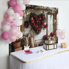 Lofaris Toile de fond rustique Saint-Valentin avec cœur de roses rouges, magnifique décor pour séance photo et événement romantique