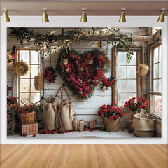 Lofaris Toile de fond rustique Saint-Valentin avec cœur de roses rouges, magnifique décor pour séance photo et événement romantique