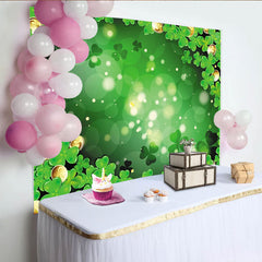 Lofaris Toile de fond verte Saint-Patrick avec trèfles et pièces d'or, magnifique décor festif lumineux pour studio photo