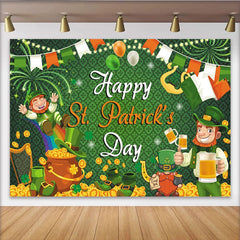 Lofaris Toile de fond Saint-Patrick avec farfadets et trèfles verts, magnifique décor irlandais pour célébration et séance photo