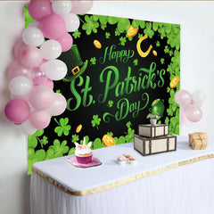 Lofaris Toile de fond pour la Saint-Patrick avec trèfles et chaudron d'or, décor festif pour fête irlandaise et séance photo