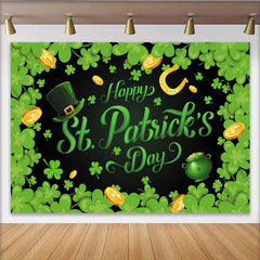 Lofaris Toile de fond pour la Saint-Patrick avec trèfles et chaudron d'or, décor festif pour fête irlandaise et séance photo