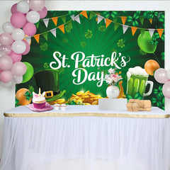 Lofaris Toile de fond verte Saint-Patrick avec trèfles chapeau et or, arrière-plan festif pour célébration irlandaise et photographie