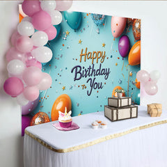 Lofaris Toile de fond joyeux anniversaire bleue avec ballons et confettis, magnifique décor de fête pour studio photo