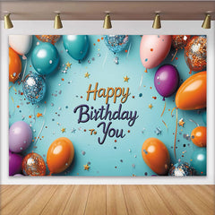 Lofaris Toile de fond joyeux anniversaire bleue avec ballons et confettis, magnifique décor de fête pour studio photo