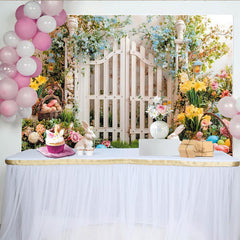 Lofaris Toile de fond de Pâques avec lapins, œufs et fleurs printanières, magnifique arrière-plan de printemps pour studio photo