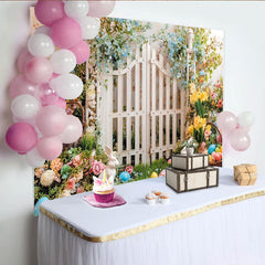 Lofaris Toile de fond de Pâques avec lapins, œufs et fleurs printanières, magnifique arrière-plan de printemps pour studio photo