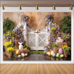 Lofaris Toile de fond de photographie de Pâques, clôture et fleurs, magnifique arrière-plan de jardin festif pour studio photo