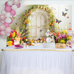 Lofaris Toile de fond de Pâques printanière avec fleurs et œufs colorés, décor festif pour studio photo et célébration