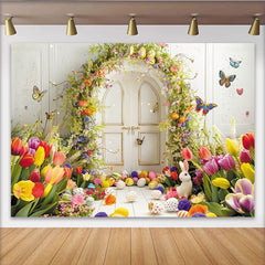 Lofaris Toile de fond de Pâques printanière avec fleurs et œufs colorés, décor festif pour studio photo et célébration