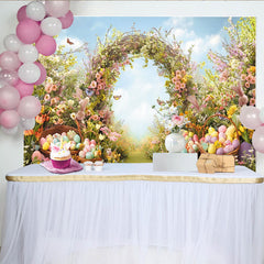 Lofaris Toile de fond de photographie printanière avec œufs de Pâques, décor floral pour studio et célébrations de printemps
