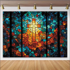 Lofaris Toile de fond de photographie vitrail coloré avec croix lumineuse, arrière-plan artistique pour studio et événements