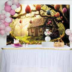 Lofaris Toile de fond de Pâques féerique avec œufs colorés et lapin, magnifique décor printanier pour studio photo et fête