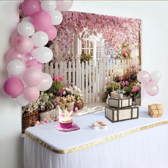 Lofaris Toile de fond de Pâques printanière avec fleurs roses et œufs, magnifique arrière-plan de printemps pour studio photo et fête