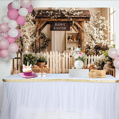 Lofaris Toile de fond de Pâques rustique avec arche en bois, œufs et lapins, magnifique décor printanier pour studio photo et fête de famille