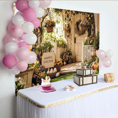 Lofaris Toile de fond de Pâques printanière avec fleurs, œufs et lapins, magnifique décor de vacances pour célébration