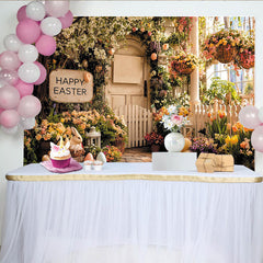 Lofaris Toile de fond de Pâques jardin printanier avec lapins et œufs, magnifique décor de printemps pour séance photo