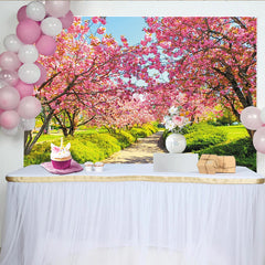 Lofaris Toile de fond de photographie cerisiers en fleurs roses, magnifique arrière-plan naturel de printemps pour studio photo