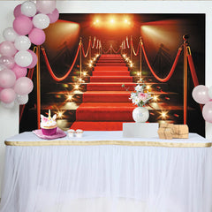 Lofaris Toile de fond de photographie tapis rouge avec escalier et lumières, magnifique arrière-plan glamour pour événement ou studio photo