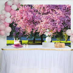Lofaris Toile de fond de photographie paysage de printemps avec arbres en fleurs roses, décor printanier vibrant pour studio photo et portrait