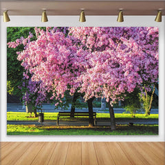 Lofaris Toile de fond de photographie paysage de printemps avec arbres en fleurs roses, décor printanier vibrant pour studio photo et portrait