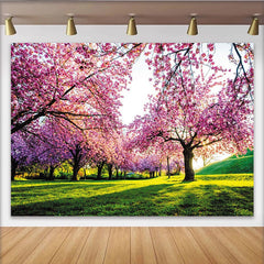 Lofaris Toile de fond de photographie fleurs de cerisier roses et vertes, magnifique arrière-plan de printemps pour studio photo